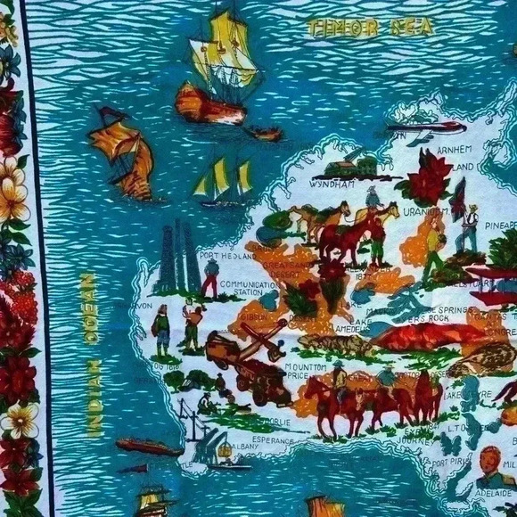 Vintage Australia Map Wall Hanging Tapestry Art - Picture 3 of 16
